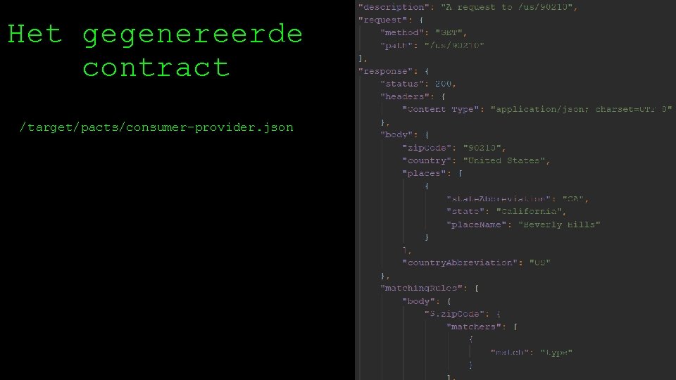 Het gegenereerde contract /target/pacts/consumer-provider. json 