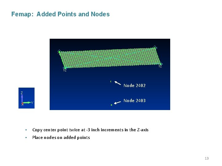 Femap: Added Points and Nodes Node 2402 Node 2403 • Copy center point twice