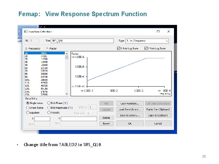 Femap: View Response Spectrum Function • Change title from TABLED 2 to SRS_Q 10