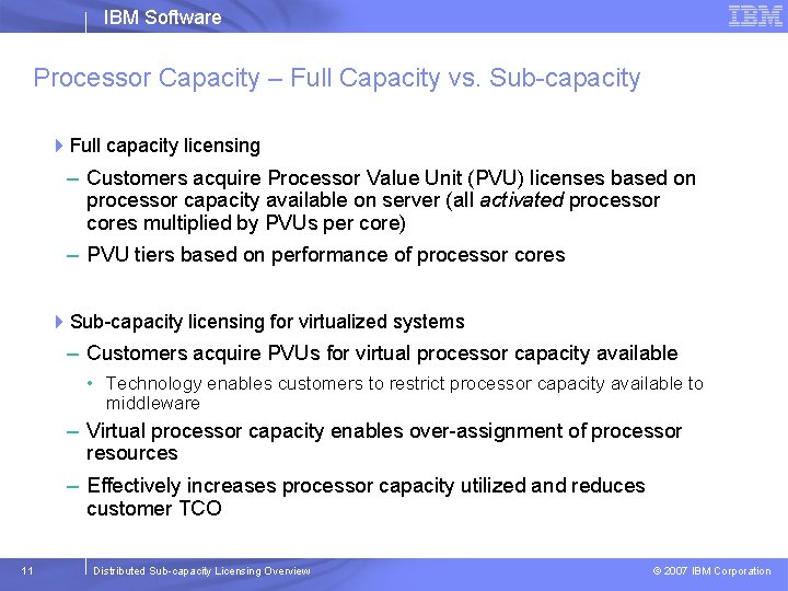 IBM Software Processor Capacity – Full Capacity vs. Sub-capacity 4 Full capacity licensing –