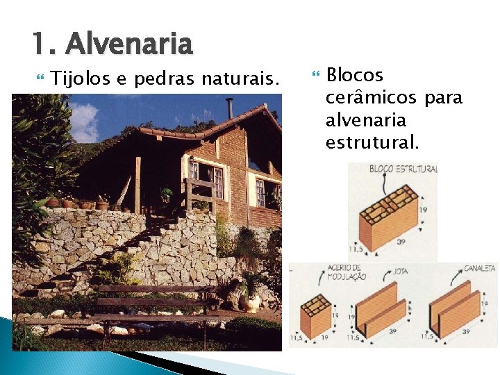 1. Alvenaria Tijolos e pedras naturais. Blocos cerâmicos para alvenaria estrutural. 