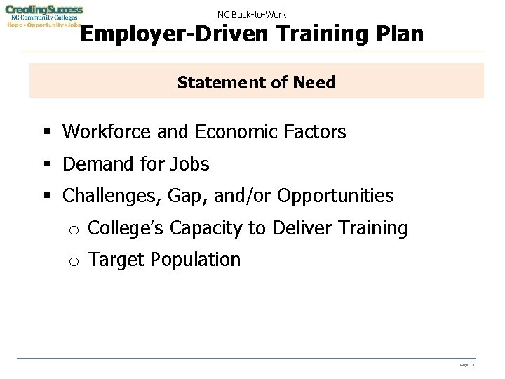 NC Back-to-Work Employer-Driven Training Plan Statement of Need § Workforce and Economic Factors §