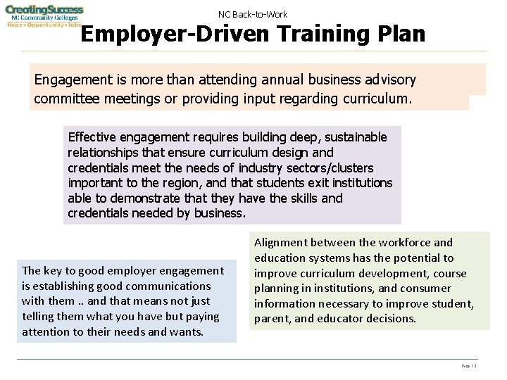 NC Back-to-Work Employer-Driven Training Plan Engagement than attending annual business advisory Letters is ofmore