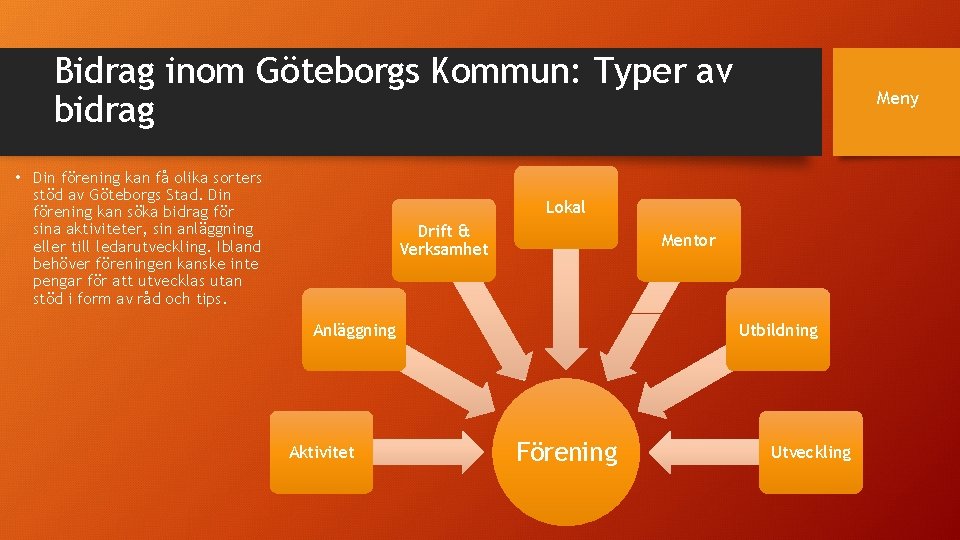 Bidrag inom Göteborgs Kommun: Typer av bidrag • Din förening kan få olika sorters