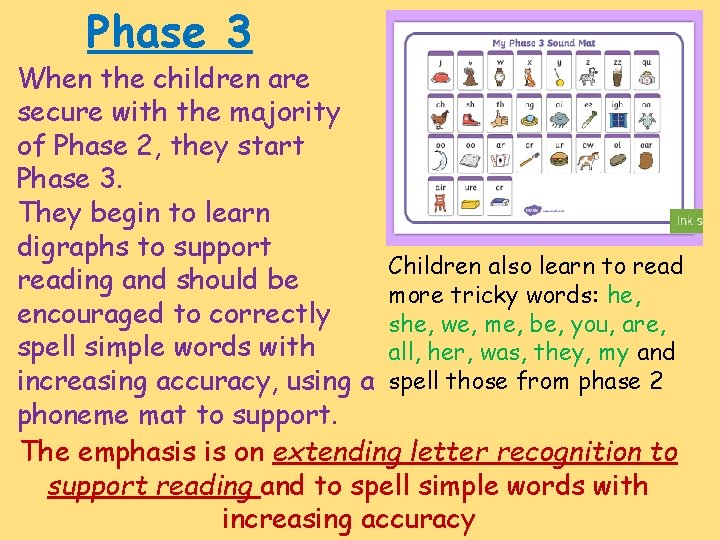 Phase 3 When the children are secure with the majority of Phase 2, they