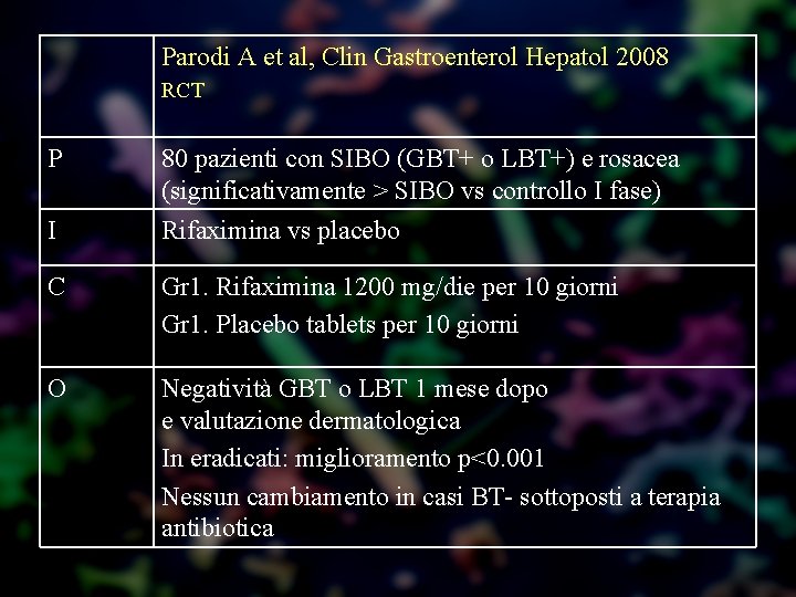Parodi A et al, Clin Gastroenterol Hepatol 2008 RCT P 80 pazienti con SIBO