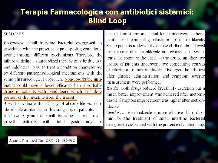 Terapia Farmacologica con antibiotici sistemici: Blind Loop 