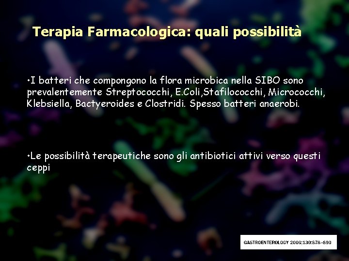 Terapia Farmacologica: quali possibilità • I batteri che compongono la flora microbica nella SIBO