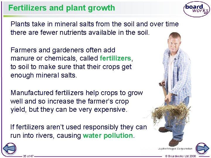 Fertilizers and plant growth Plants take in mineral salts from the soil and over