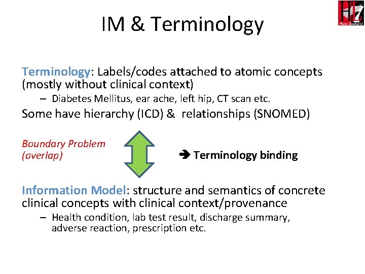 IM & Terminology: Labels/codes attached to atomic concepts (mostly without clinical context) – Diabetes