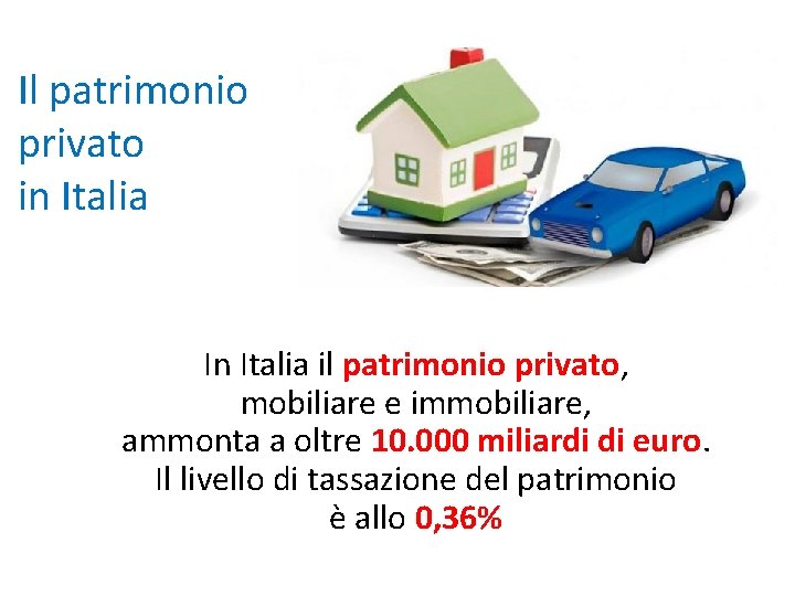 Il patrimonio privato in Italia In Italia il patrimonio privato, mobiliare e immobiliare, ammonta Il patrimonio privato in Italia In Italia il patrimonio privato, mobiliare e immobiliare, ammonta