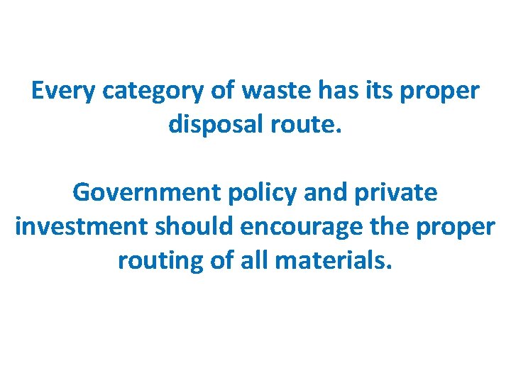 Every category of waste has its proper disposal route. Government policy and private investment