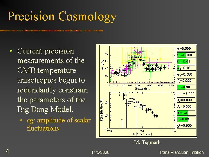 Precision Cosmology • Current precision measurements of the CMB temperature anisotropies begin to redundantly