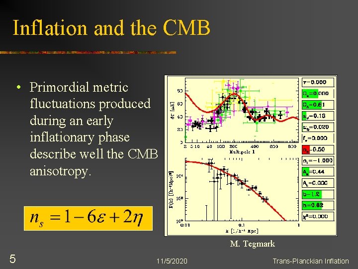 Inflation and the CMB • Primordial metric fluctuations produced during an early inflationary phase