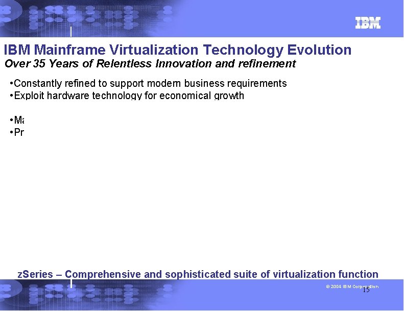 IBM Mainframe Virtualization Technology Evolution Over 35 Years of Relentless Innovation and refinement •