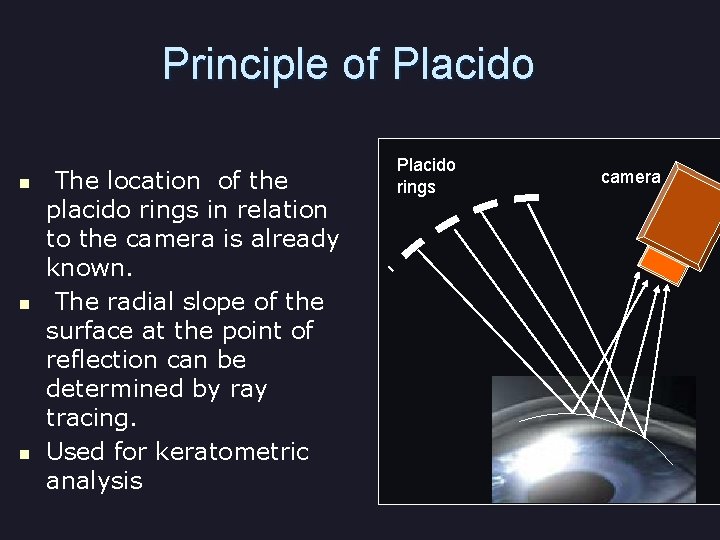 Principle of Placido n n n The location of the placido rings in relation