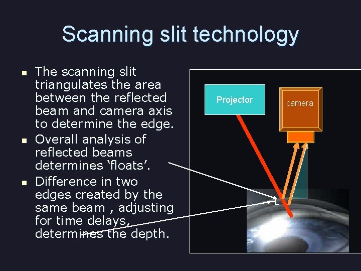 Scanning slit technology n n n The scanning slit triangulates the area between the