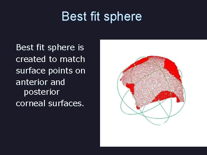 Best fit sphere is created to match surface points on anterior and posterior corneal