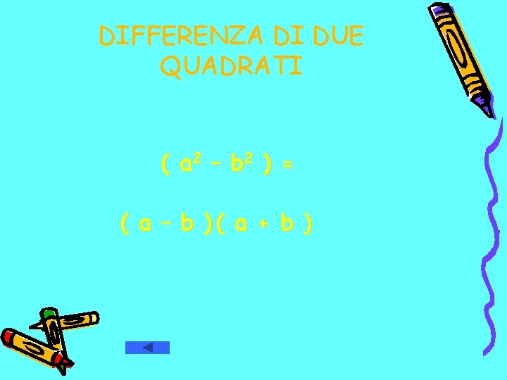DIFFERENZA DI DUE QUADRATI ( a 2 – b 2 ) = ( a