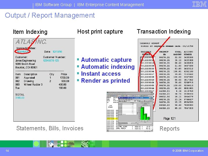 IBM Software Group | IBM Enterprise Content Management Output / Report Management Item Indexing