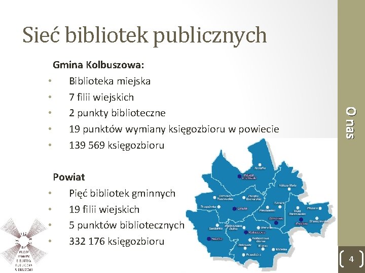 Sieć bibliotek publicznych O nas Gmina Kolbuszowa: • Biblioteka miejska • 7 filii wiejskich