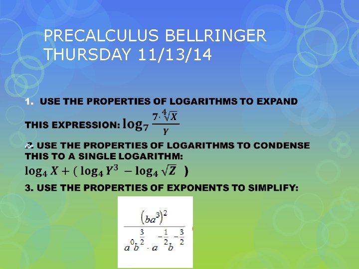 PRECALCULUS BELLRINGER THURSDAY 11/13/14 