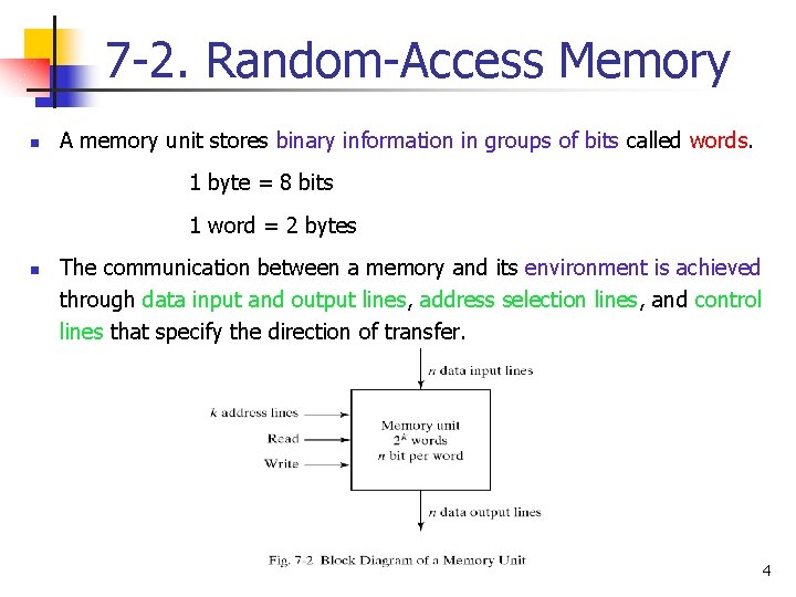 7 -2. Random-Access Memory n A memory unit stores binary information in groups of
