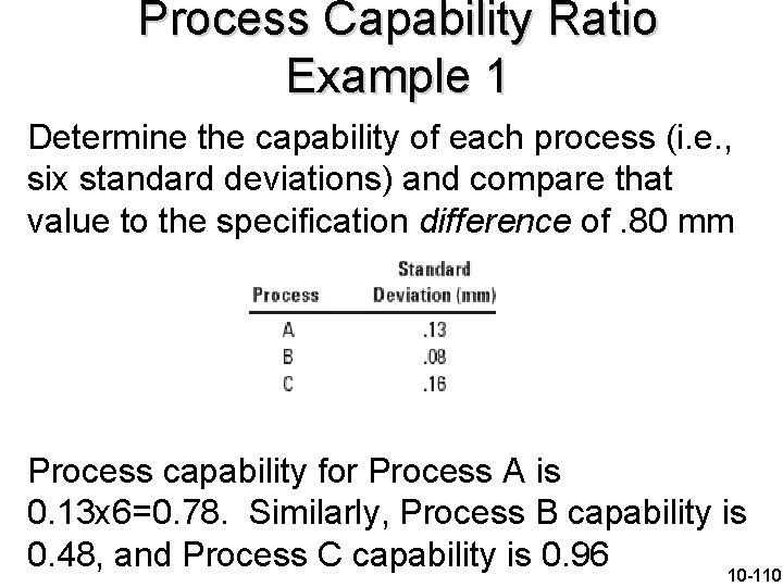 Process Capability Ratio Example 1 Determine the capability of each process (i. e. ,