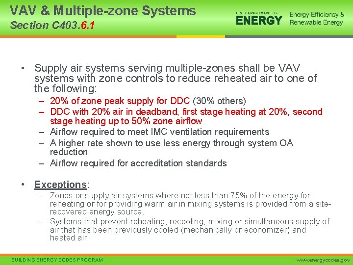 VAV & Multiple-zone Systems Section C 403. 6. 1 • Supply air systems serving