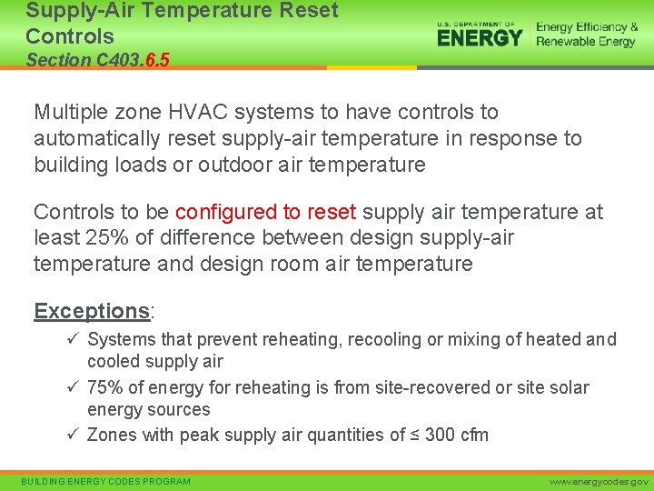 Supply-Air Temperature Reset Controls Section C 403. 6. 5 Multiple zone HVAC systems to
