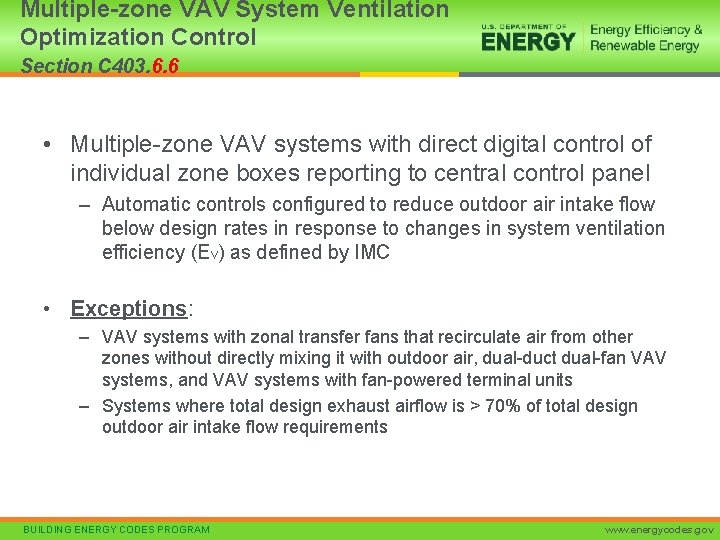 Multiple-zone VAV System Ventilation Optimization Control Section C 403. 6. 6 • Multiple-zone VAV