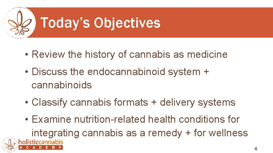Today’s Objectives • Review the history of cannabis as medicine • Discuss the endocannabinoid