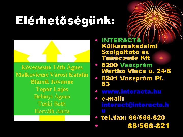 Elérhetőségünk: Kövecsesné Tóth Ágnes Malkovicsné Városi Katalin Blázsik Istvánné Topár Lajos Belányi Ágnes Tenki