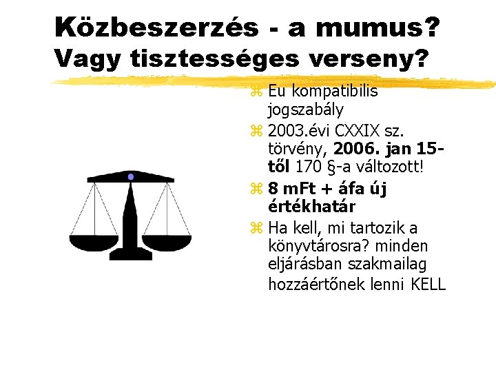 Közbeszerzés - a mumus? Vagy tisztességes verseny? z Eu kompatibilis jogszabály z 2003. évi