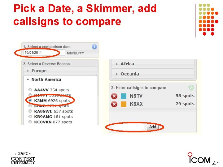 Pick a Date, a Skimmer, add callsigns to compare 41 