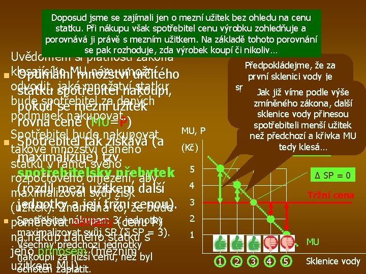 Optimální spotřeba jednoho statku Uvědomění si platnosti zákona Doposud jsme se zajímali jen o