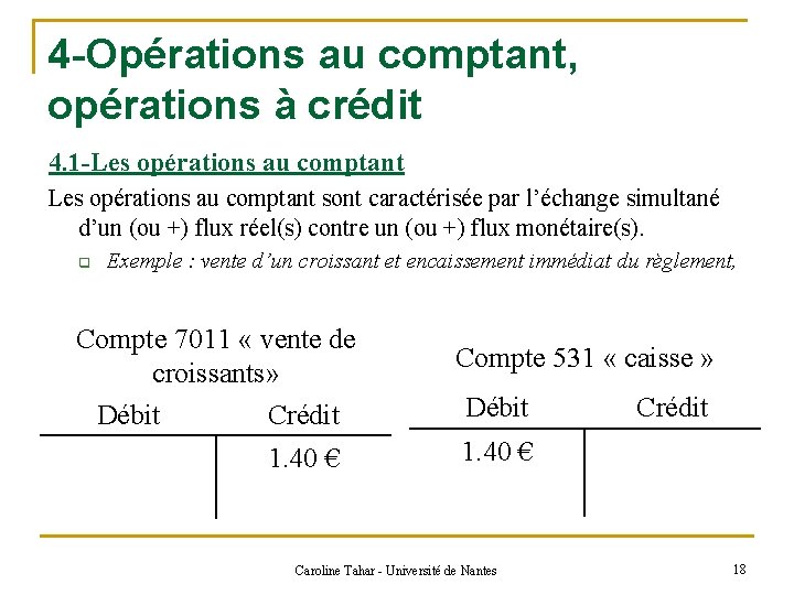 4 -Opérations au comptant, opérations à crédit 4. 1 -Les opérations au comptant sont