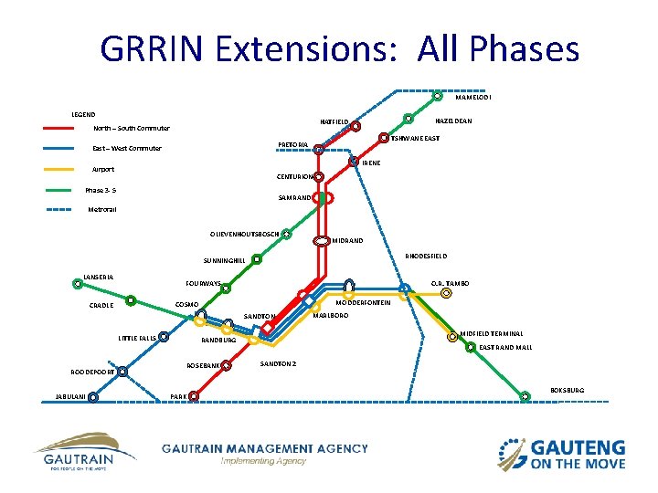 GRRIN Extensions: All Phases MAMELODI LEGEND HAZELDEAN HATFIELD North – South Commuter TSHWANE EAST