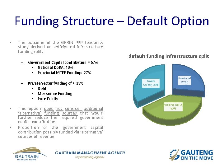 Funding Structure – Default Option • The outcome of the GRRIN PPP feasibility study