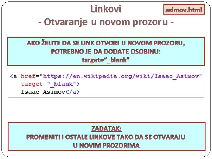 Linkovi asimov. html - Otvaranje u novom prozor u AKO ŽELITE DA SE LINK