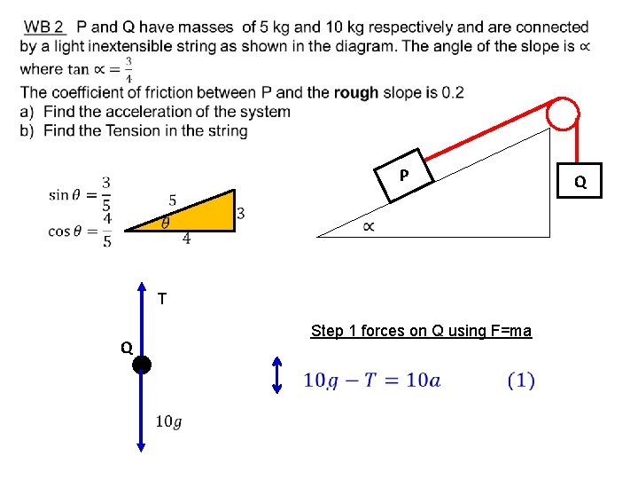  P T Step 1 forces on Q using F=ma Q Q 