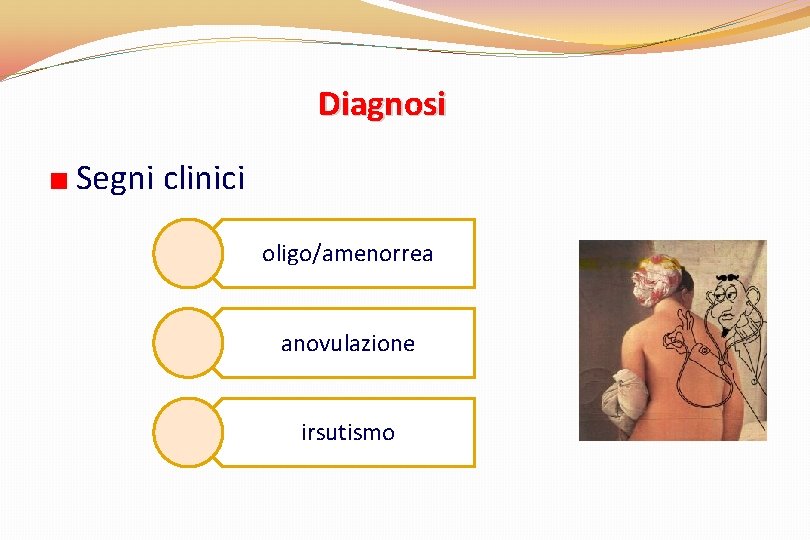 Diagnosi Segni clinici oligo/amenorrea anovulazione irsutismo 