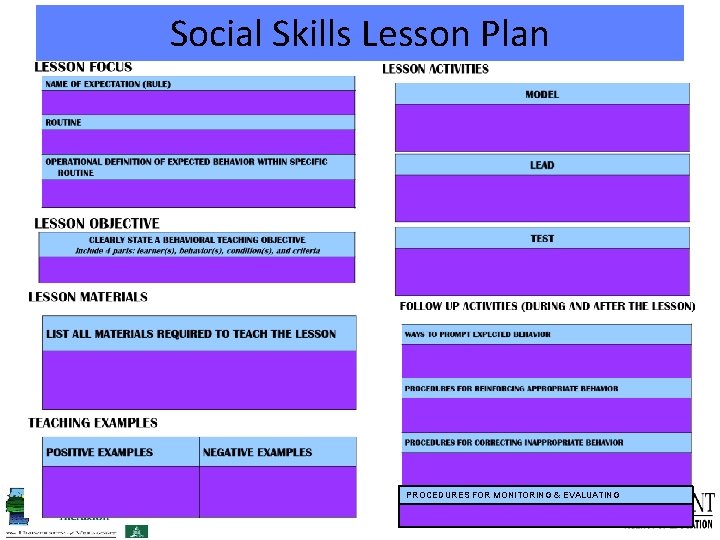 Social Skills Lesson Plan PROCEDURES FOR MONITORING & EVALUATING 
