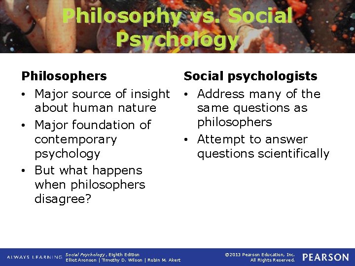 Philosophy vs. Social Psychology Philosophers Social psychologists • Major source of insight about human