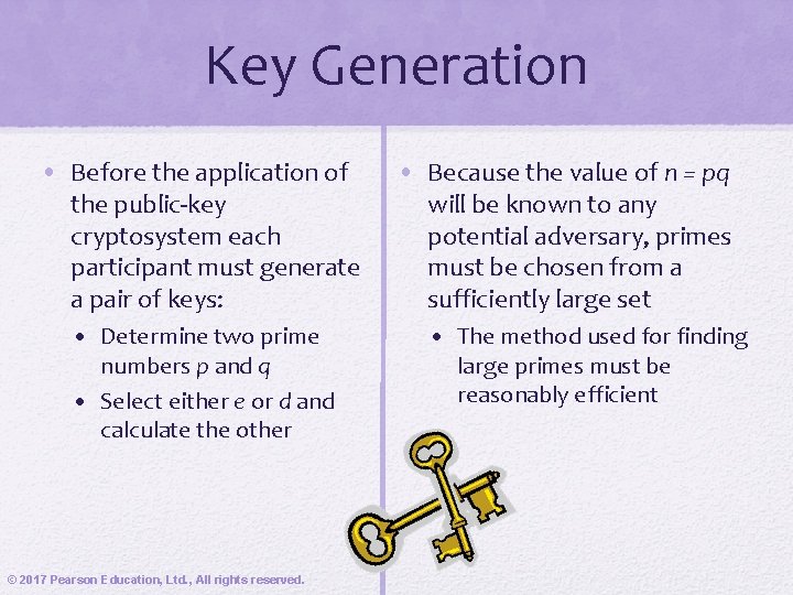 Key Generation • Before the application of the public-key cryptosystem each participant must generate