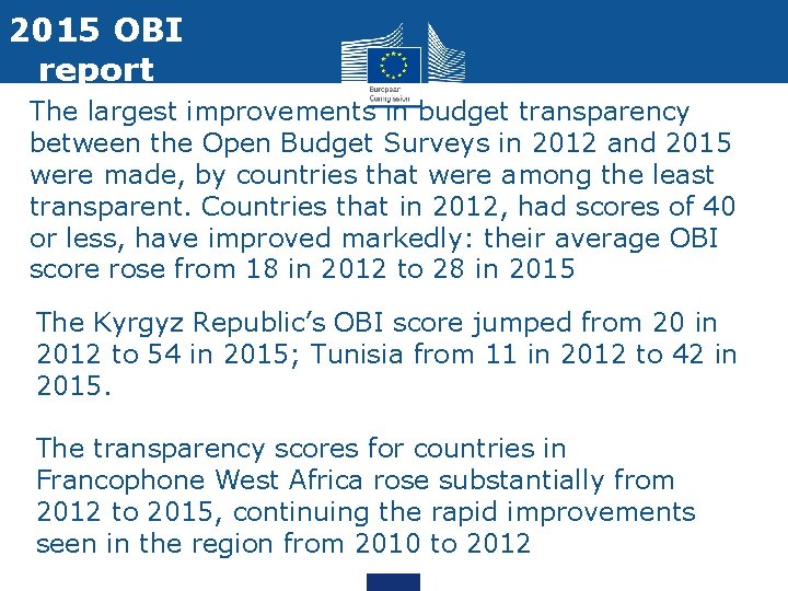 2015 OBI report The largest improvements in budget transparency between the Open Budget Surveys