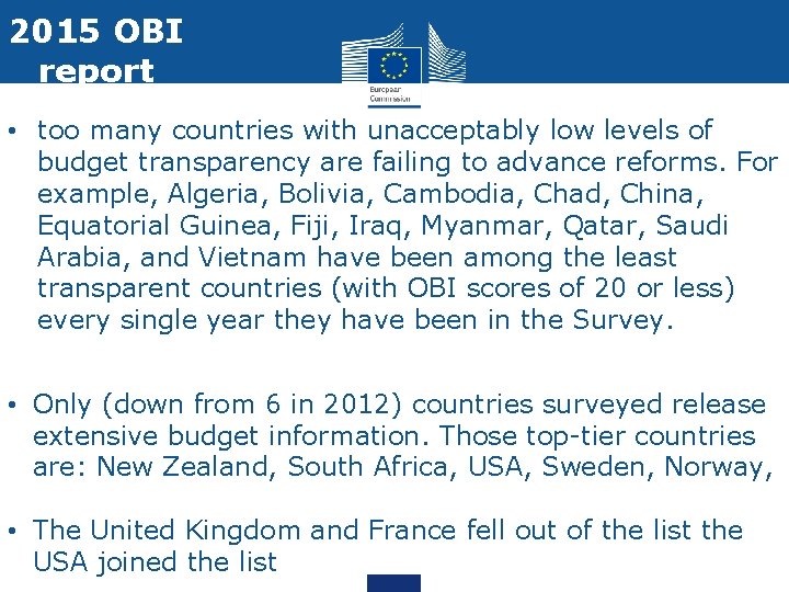 2015 OBI report • too many countries with unacceptably low levels of budget transparency
