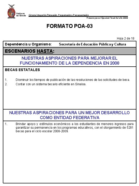 Gobierno del Estado Sistema Integral de Planeación, Programación y Presupuestación Proceso para el Ejercicio