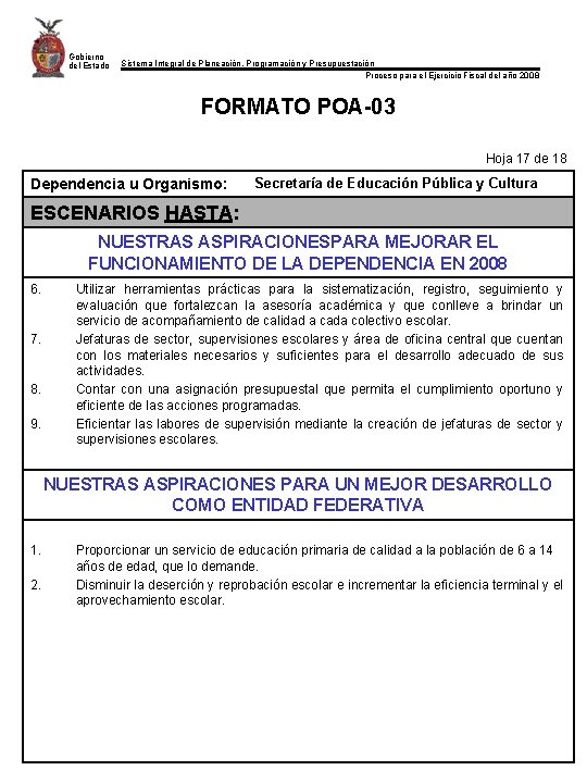 Gobierno del Estado Sistema Integral de Planeación, Programación y Presupuestación Proceso para el Ejercicio