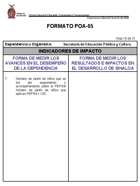 Gobierno del Estado Sistema Integral de Planeación, Programación y Presupuestación Proceso para el Ejercicio